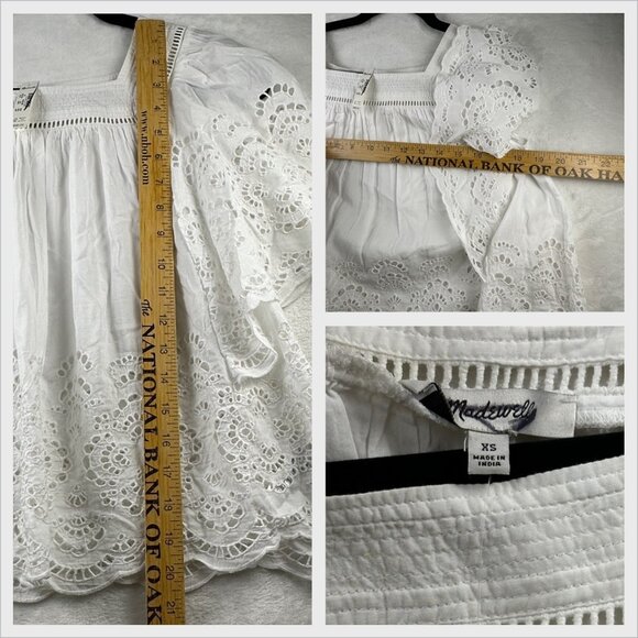 Madewell Womens Flutter-Sleeve Blouse White Sz XS Flowy Feminine Embroidered Top - Picture 13 of 15